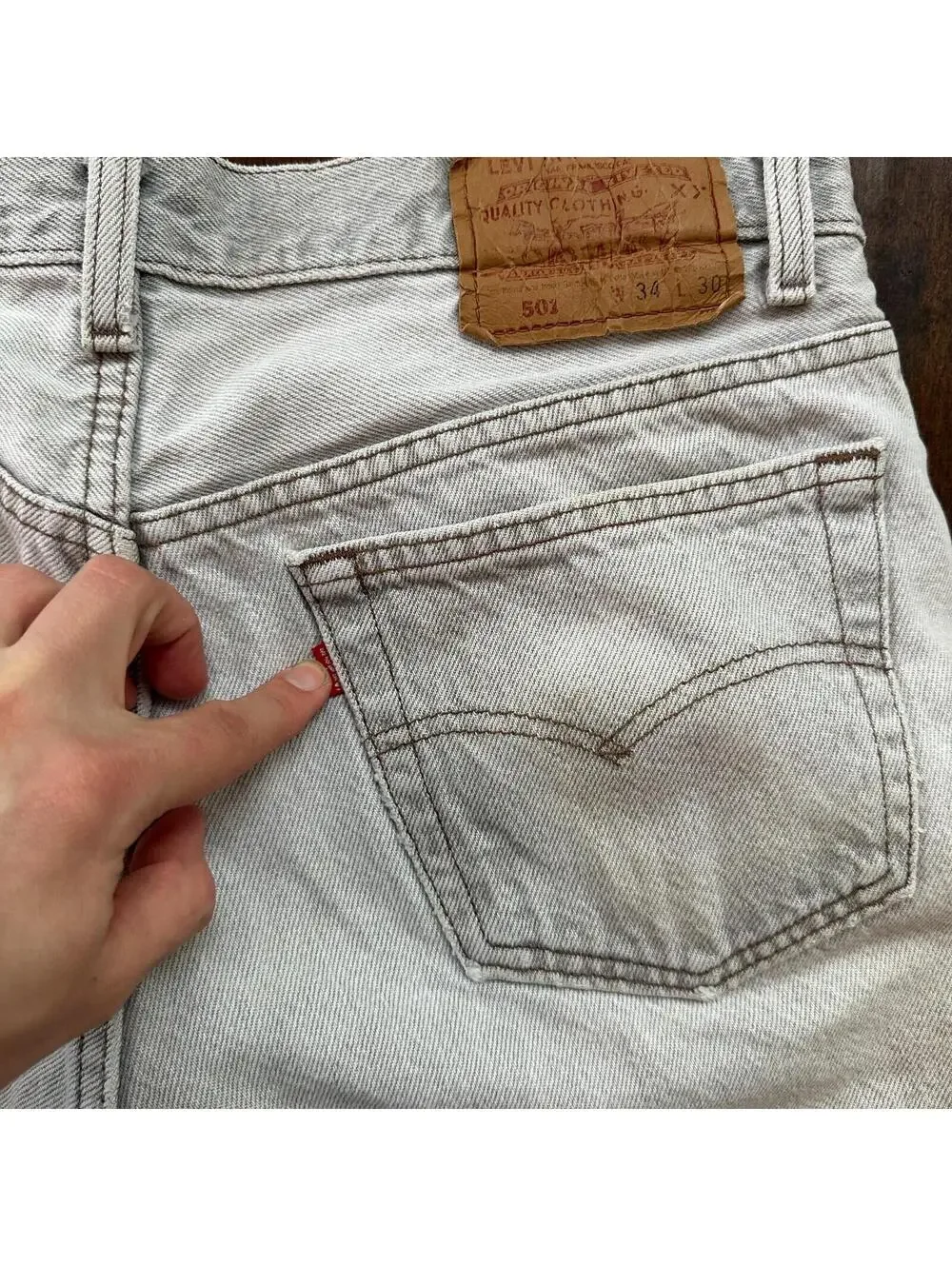 VTG USA Levis 501 Button Fly 90s Tag Jeans 80s 34x30 Act 31x28 Grey Faded White